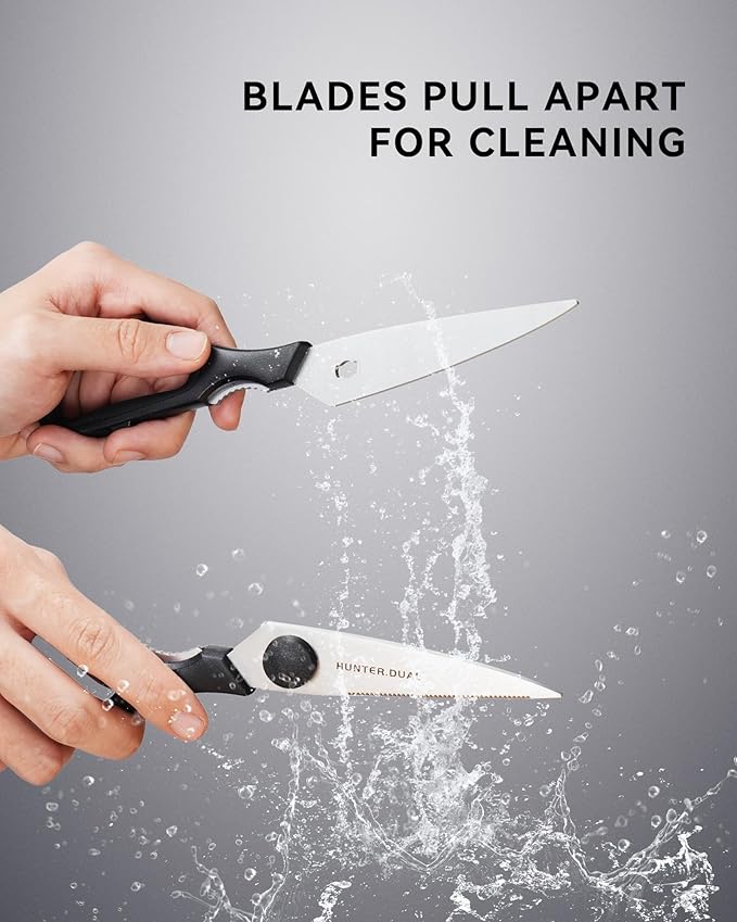 Kitchen Scissors for Food, HUNTER.DUAL Heavy Duty Come Apart Poultry Shears for Cooking, All Purpose for Cutting Chicken, Meat, Fish & Vegetables (Black, 8.35 Inch)