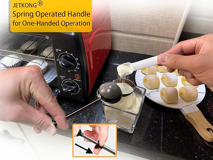 JETKONG Baker's Dusting Wand for Sugar, Flour and Spices, Stainless Steel Powdered Sugar Shaker Duster Sifter, Set of 2 (Black)