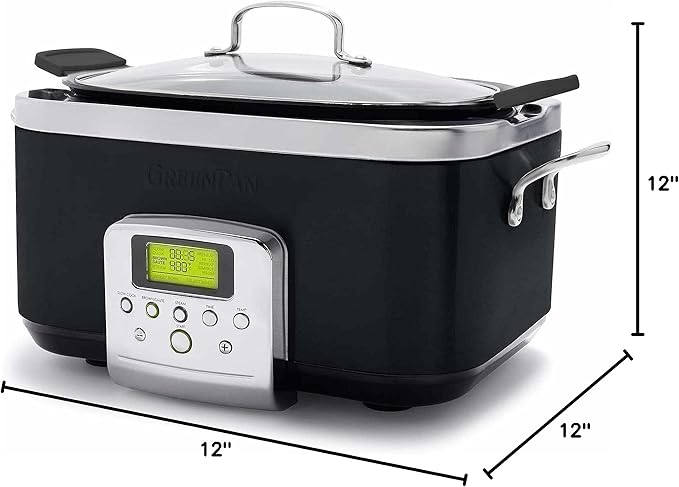 GreenPan Elite 14-in-1 Programmable 6QT Electric Slow Cooker, Dishwasher Safe Lid & Removable Crock, PFAS-Free Healthy Ceramic Nonstick Multi-Cooker, Sear, Sauté, Brown, Steam Basket, Roast, Black