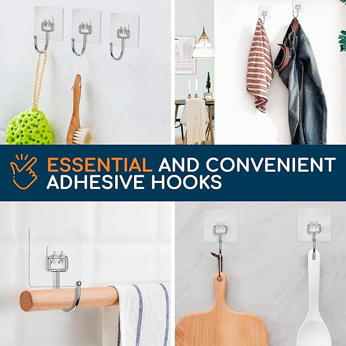 GLUIT Adhesive Large Wall Hooks for Hanging Heavy Duty 22 lbs Hooks for Walls No Damage 18 Pack