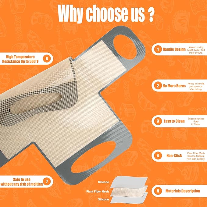 Reusable Silicone Bread Loaf Pan Liner, Food-Grade Silicone Bread Sling, Sourdough Bread Baking Mat, Non-Stick &Easy Clean Dough Transfer Tool, Fits 9x5" or 1.5lb Loaf Pans, Grey & Orange, 2PCS