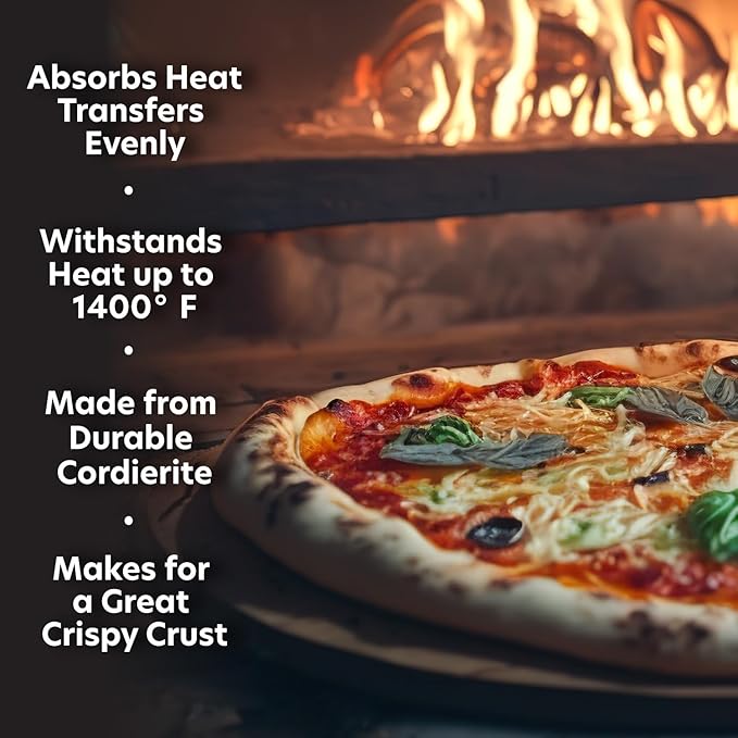 Pizza Stone for Oven, Grill, BBQ - Round 5/8 Inch Extra Thick Baking Stone w/Safe & Even Heating - XL 16.5" Pan for Crispy Crust, Made of Heavy Duty Cordierite can Withstand 550+ Degrees Fahrenheit