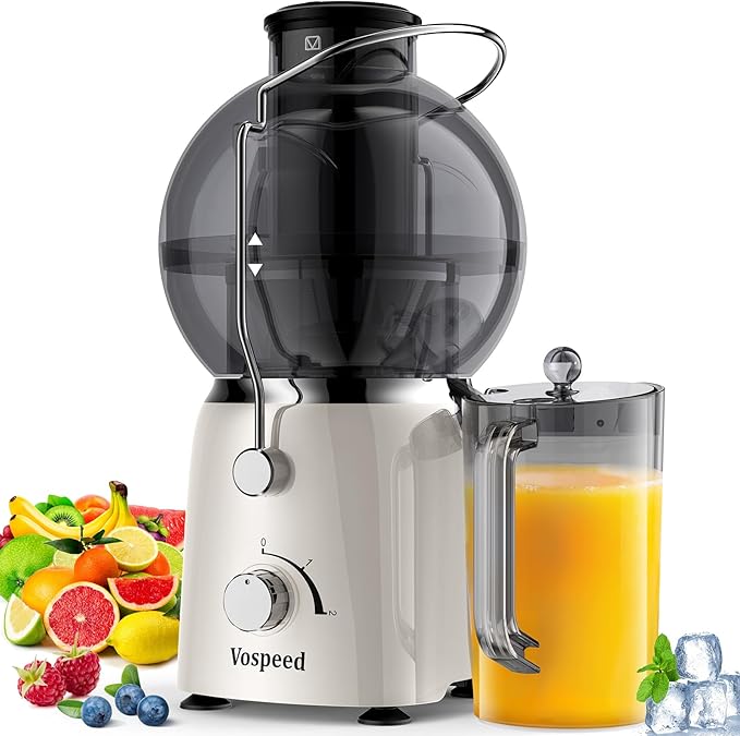 Juicer Maker,Vospeed Juicer Machines,750W juicer machines vegetable and fruit,With 3.5-Inch Wide-Mouth Feed Chute,Juice Extraction at Constant Temperature,With 1.2L Cup, BPA-Free,Easy to Clean (White)