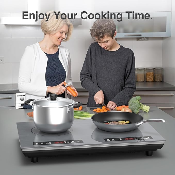 VBGK Double Induction Cooktop, 24 inch 4000W Electric cooktop with hot plate, induction stove top with LED Touch Screen 9 Levels Settings with Child Safety Lock & Timer 110V Induction cooktop 2 burner