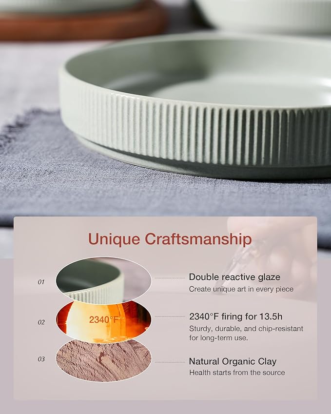 famiware Star 7.5" Pasta Bowls Set, Salad Bowl Set of 4, Double Reactive Glaze, Stackable, Ideal for Your Friend for Housewarming, Festivals, Light Green