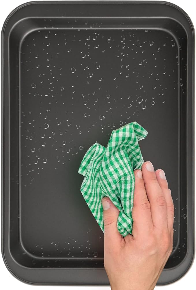 Lyellfe 3 Pack Rectangle Baking Pan, Non-Stick Cake Pans for Oven, 13 x 9 Inch Deep Cookie Sheet Tray for Brownie Lasagna Casserole Bread, BPA Free