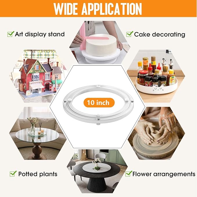 Pisman Aluminium Alloy Turntable Bearing, Heavy Duty Lazy Susan Rotating Bearing Turntable,Smooth Swivel Plate Hardware for Round Dining Table,DIY. Silent Rotating Base Only(10inch)