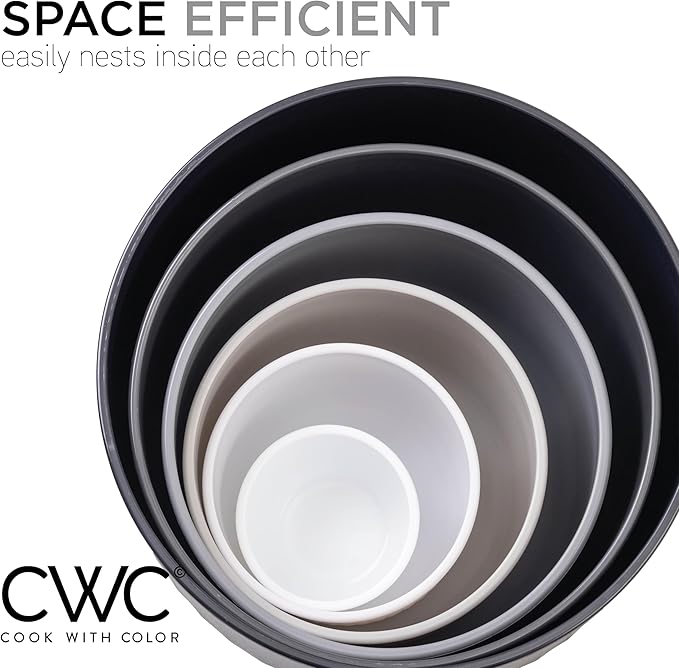 COOK WITH COLOR Prep Bowls with Lids- Wide and Deep Nesting Plastic Small Mixing Bowl Set with Lids, 12 Piece Set - Deep Bowls, Black/White