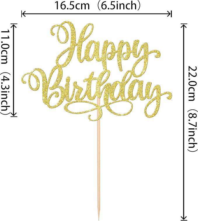 1 PCS Happy Birthday Cake Topper Glitter Happy Birthday Cake Pick Bunting Decor for Anniversary Celebrating Happy Birthday Party Cake Decorations Supplies Gold