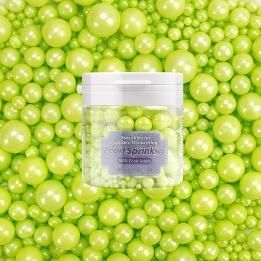 Dazzjoy Edible Green Pearl Sprinkles, Mix Size, 130g/4.58oz, Cupcake Toppers, Cake Decorations, Ice Cream, Easter, Wedding Party Valentines Easter Supplies