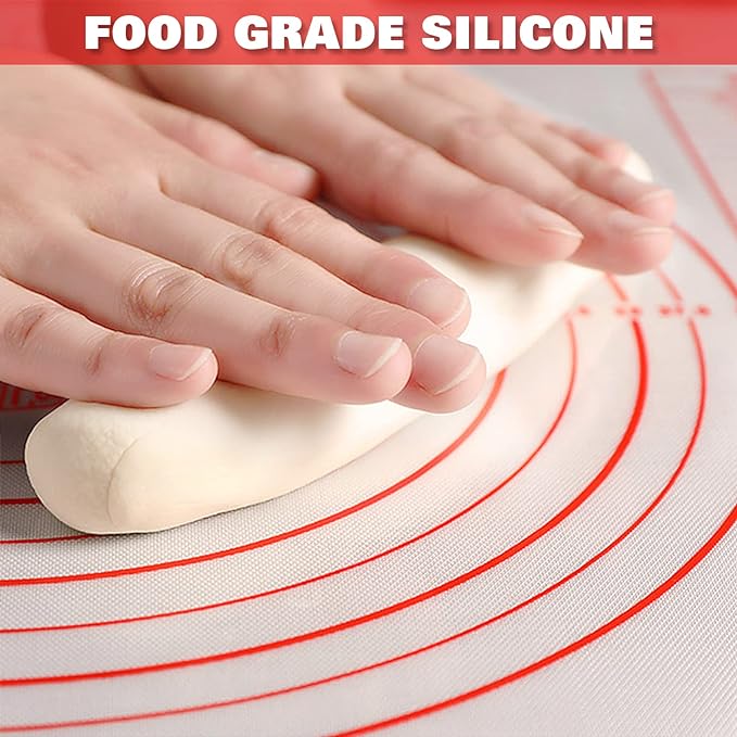 Extra Large Silicone Pastry Mat Extra Thick Non Stick Baking Mat with Measurement Fondant Mat, Counter Mat, Dough Rolling Mat, Oven Liner, Pie Crust Mat (20''(W) * 28''(L), Red)