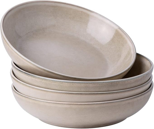 AmorArc 8.5'' Large Pasta Bowls, 36oz Ceramic Salad Serving Bowls Set of 4 for Kitchen, Wide Stoneware Bowls for Pasta,Salad,Fruit,Bread, Microwave Safe, Cappuccino