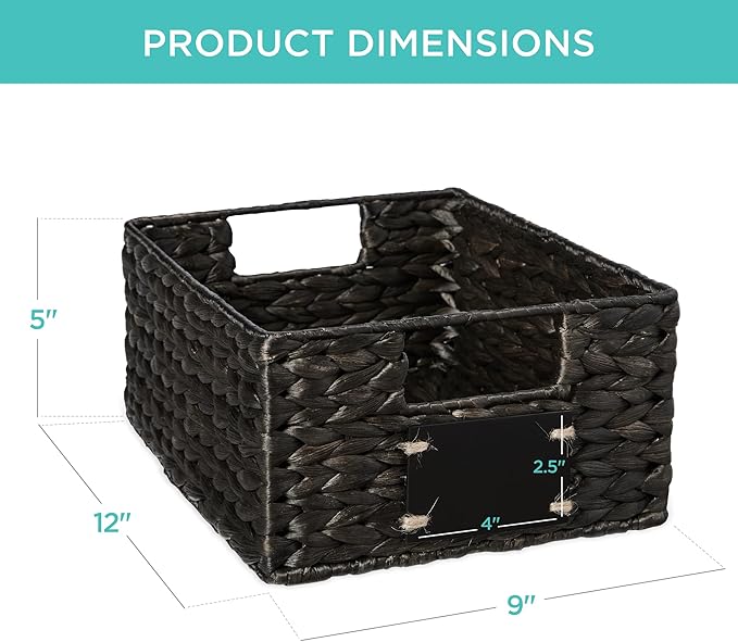 Best Choice Products Set of 4 9x12in Water Hyacinth Pantry Baskets, Woven Organizers w/Chalkboard Label, Chalk Marker - Black