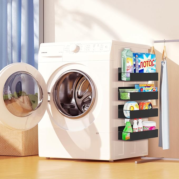 Magnetic Spice Rack Organizer for Fridge Seasoning Organizer for Kitchen storage with Screw or Adhesive Hanging,Magnetic Shelf with Hook for Refrigerator and Oven (6pack)