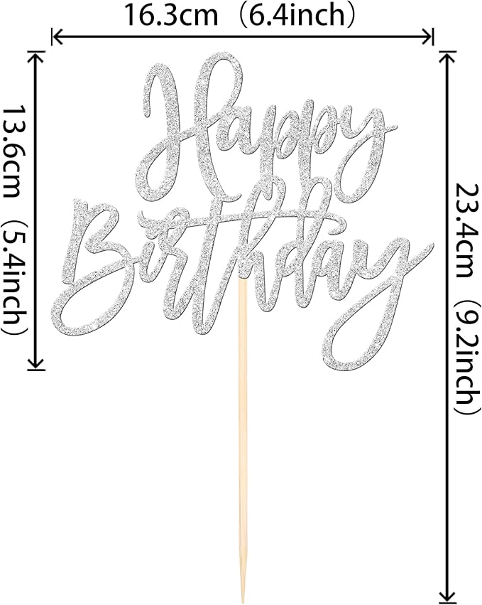 ZHUOWEISM 1 PCS Happy Birthday Cake Topper Glitter Happy Birthday Cake Pick for Celebrating Happy Birthday Anniversary Theme Party Cake Decorations Supplies Silver