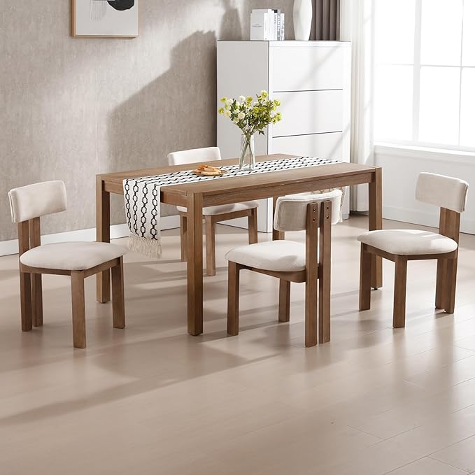 chairus Dining Chairs Set of 4 Linen Fabric Diner Chairs Farmhouse Wood Chairs for Kitchen and Dining Room, Beige