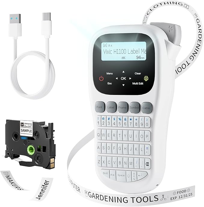 Label Maker, H1100 Label Maker Machine with-Tape, Portable Label Machine with Backlight Screen, Handheld Labeler Includes USB-C for Power, Multiple Font Icon for School Office Organization