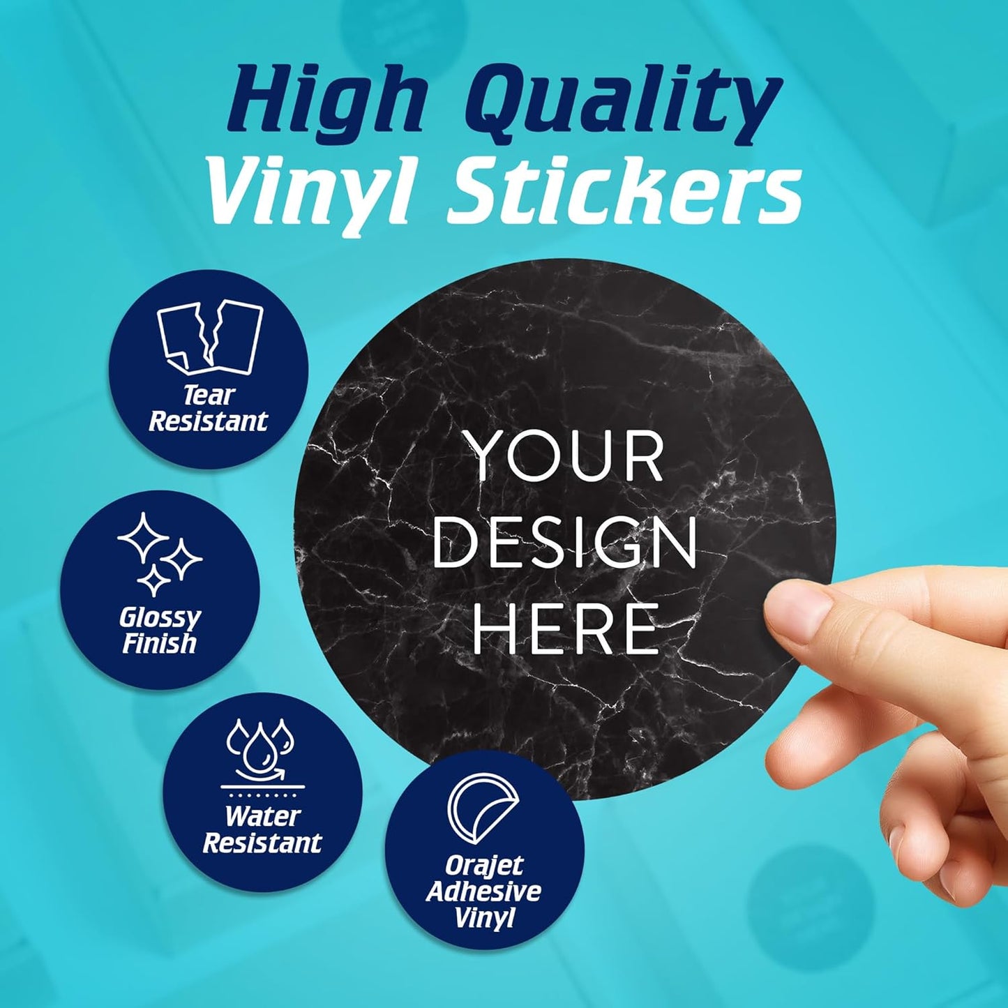 100 Custom Vinyl Stickers - Upload Your own Image, Text, Design, Logo - Personalized Logo Labels for Handmade, Packaging, Bottle, Jars, Candle, Brand Stickers (Black Marble, 5x5)