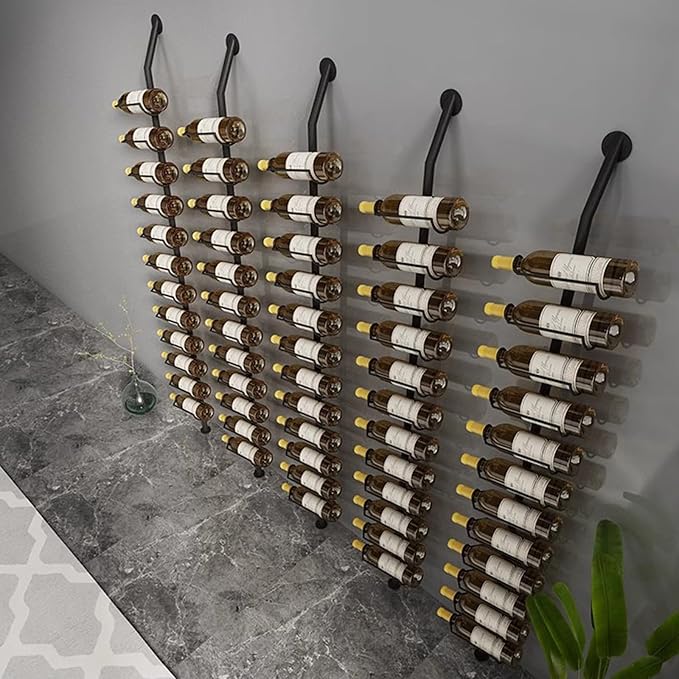 Wine Rack Wall Mounted, 72.8in High Metal Wine Bottle Holder for 12 Bottles, Kitchen Organization and Wine Storage for Commercial Restaurants Pantry Bar Wine Cellar (Gold, Three rows-36 Bottles)