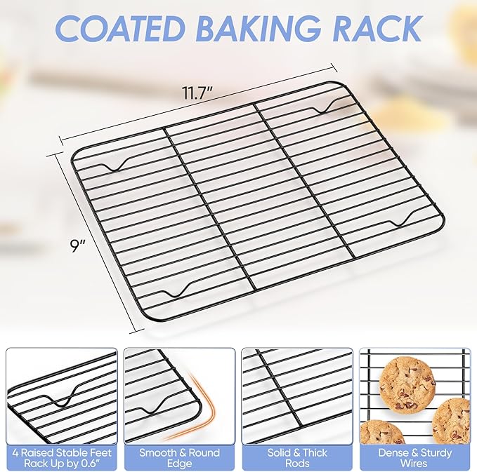 TeamFar Toaster Oven Pan with Rack, 12.5 x 9.7 x 1” Coated Carbon Steel Cookie Baking Pan Tray with Cooling Rack, for Baking/Roasting/Cooling, Healthy & Heavy-Duty, Non-Stick & Easy Clean