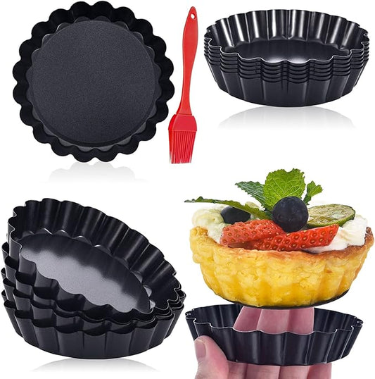 DATANYA 16 Pack Mini Tart Pans 4 Inch with Removable Bottom Round Nonstick Quiche Pan, Heavy Duty Fluted Side Tart Molds for Pies, Mousse Cakes, Dessert Baking