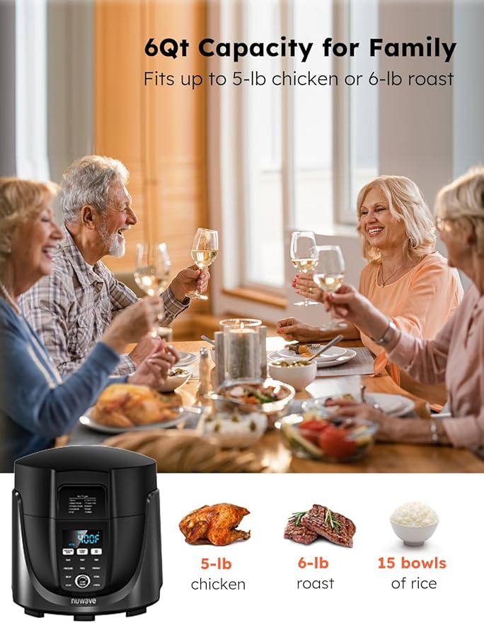 Nuwave Duet Air Fryer and Electric Pressure Cooker Combo with 2 Switchable Lids, 300 FoolProof One-Touch Presets, Crisp&Tender Tech, 6QT Heavy-duty Stainless Steel Pot, 15+ Safety Features