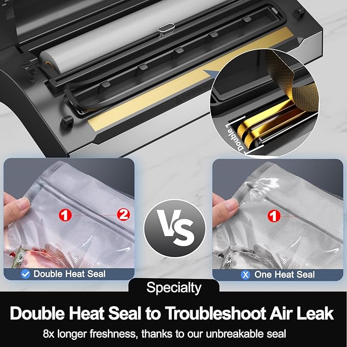 2025 Upgraded Precision Fast-Vacuum Sealer, LIWUNON Commercial Full Automatic Food Vacuum Sealer Machine, Double Heat Seal, Built-in Cutter&Bag Storage, Powerful Food Vacuum Saver, 2 Bag Rolls&hose