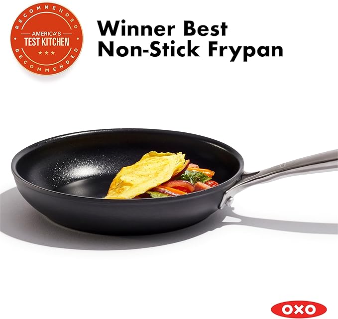 OXO Enhanced 8" Frying Pan Skillet, PFAS-Free Ceramic Nonstick, Durable Hard Anodized Cookware, Scratch Resistant, Stainless Steel Handle, Good Grips, Dishwasher Safe, Oven safe, Black