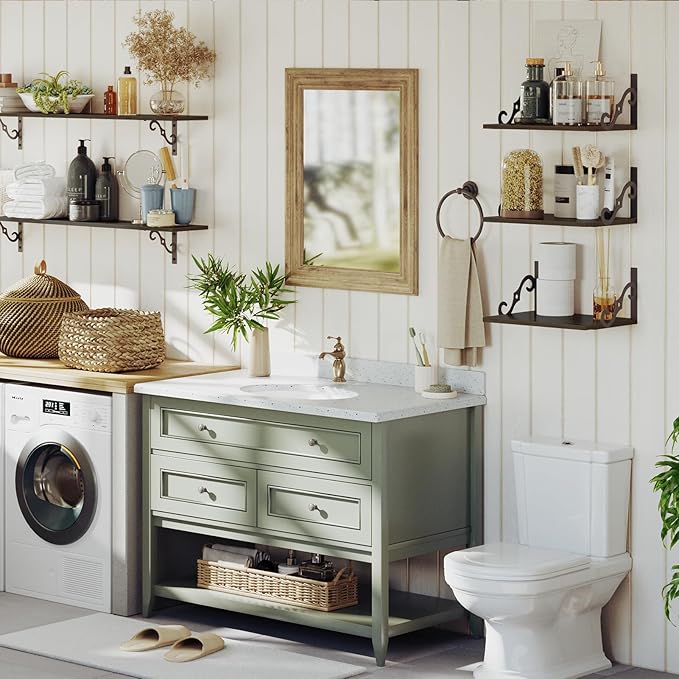 DINZI LVJ Deep Floating Shelves, 16" W x 12" D Wall Shelves Set of 2, Wide Display Shelf Wall Mounted with Brackets, Easy-to-Install Wall Bookshelf for Living Room, Bathroom, Bedroom, Espresso