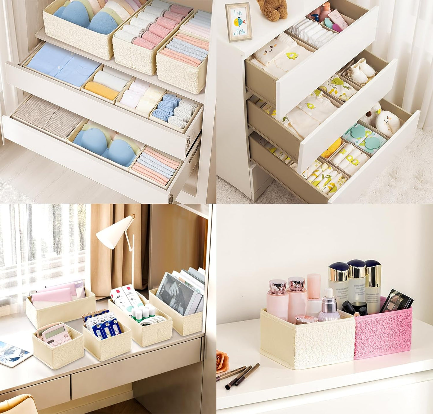 Drawer Organizer Clothes - 18 Pack Dresser Organizer for Nursery, Foldable Sock Underwear Organizer, Baby Drawer Organizer, Small Fabric Storage Bins for Dresser Drawer, Beige