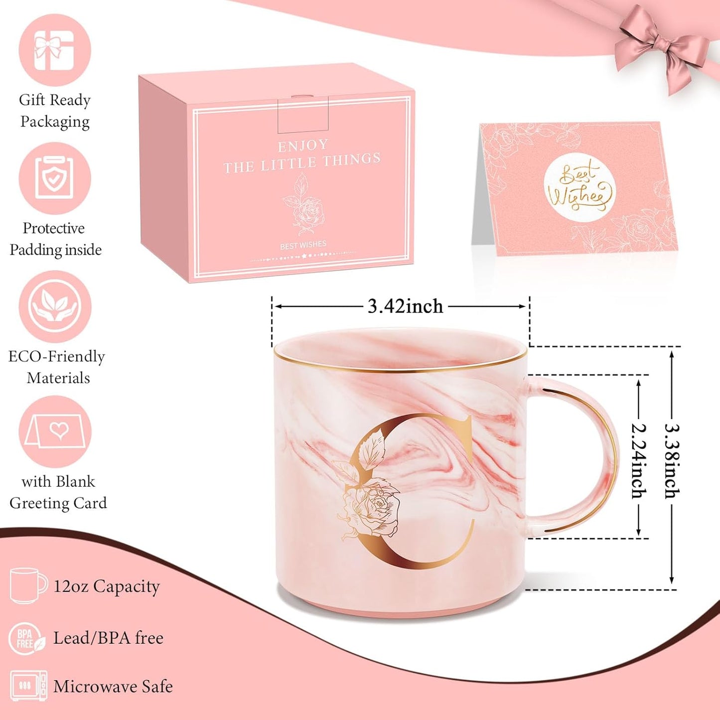 Personalized Gifts for Women Coffee Mug, Initial Customized Gift Monogrammed A-Z Coffee Mug 12 OZ, Christmas Anniversary Birthday Gifts for Women Mom Grandma Friend Sister Wife(C)