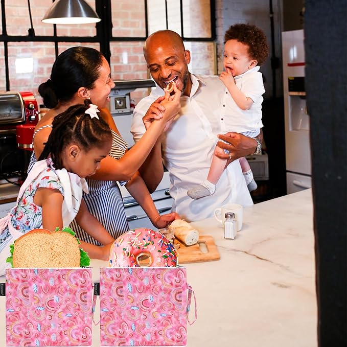 Reusable Sandwich Bag/Snack Bag for Kids & Adults, Dual Layer Lunch Bag with Handle, Washable, Food Safe, BPA Free (2-Pack, Rainbow)