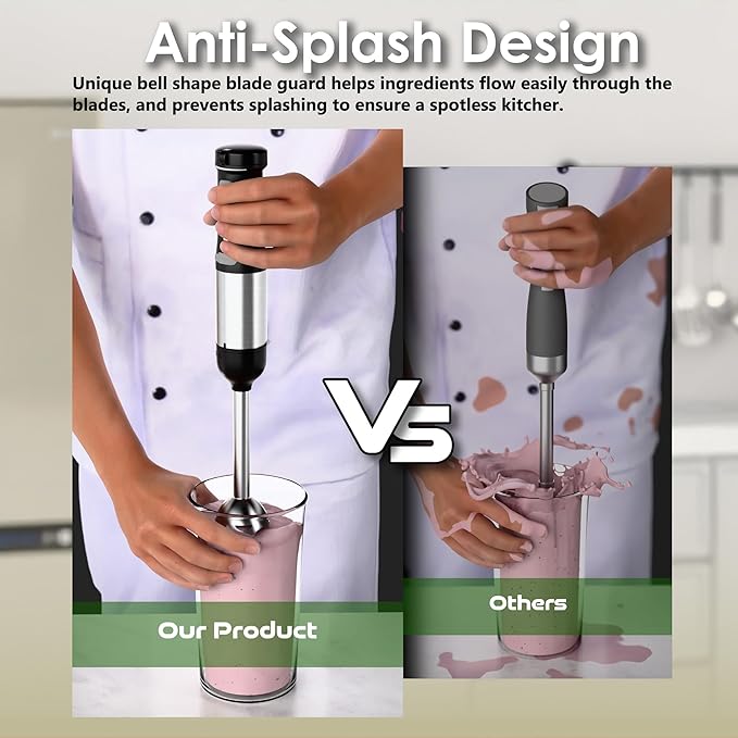 Cordless Immersion Hand Blender, 5-in-1 Variable Speed blender handheld,Rechargeable with 2000mAh Battery, BPA-Free & Dishwasher-Safe Accessories:700ml Beaker,Chopper,Whisk & Milk Frother,Black