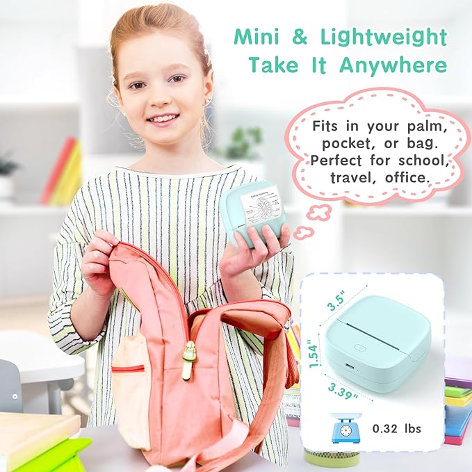 JD-23 Sticker Printer, Mini Portable Thermal Printer Print Pod, Inkless Bluetooth Label Maker Machine for DIY Crafts, Journaling, Office & Home Use, Includes 2 Rolls Sticker Paper