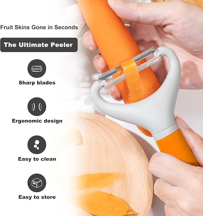 Li&Zhao Vegetable Peelers - Potato Peelers Fruit Peeler Veggie Peeler Carrot Peeler Apple Peeler Garlic Peeler for Kitchen Julienne Peeler, Dishwasher Safe(Orange)