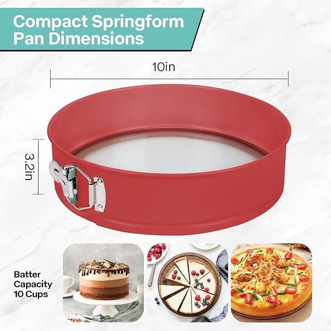 10In Glass Bottom Springform Pan,10 inch Nonstick Cheesecake Pan with Silicone Seal for Easy Release, Leak-Proof, Great Gift for Baking Lovers