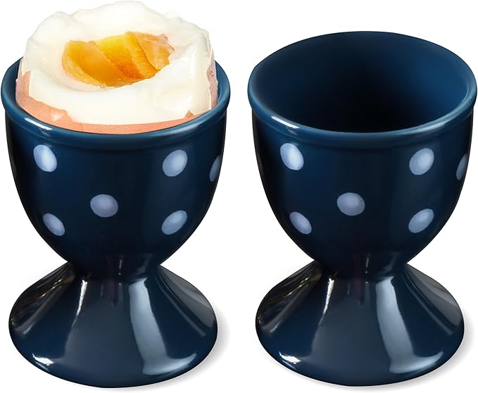Cinf Easter Ceramic Egg Cup Blue Set of 2 Porcelain Holder Breakfast Boiled Cooking Easy to Clean Childhood Memories Kitchen