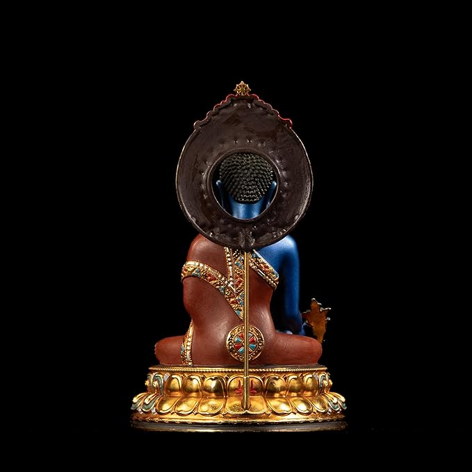 Dzogchen Medicine Buddha Statue Indoor, Handmade Copper Decor, Tibetan Buddhism, Hand-Painted Buddhist Budda, Nepalese Craft Office & Home Decoration(5.51", Bhaisajyaguru)