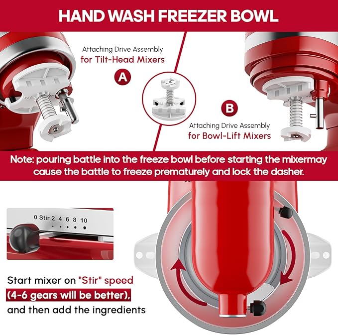 InnoMoon Ice Cream Maker Attachment for KitchenAid Stand Mixer, Compatible for Kitchenaid 4.5QT/5QT/6QT/7QT Stand Mixer, 2-Quart Frozen Yogurt, Sorbet Gelato Maker, Kitchen aid Ice Cream Maker(White)