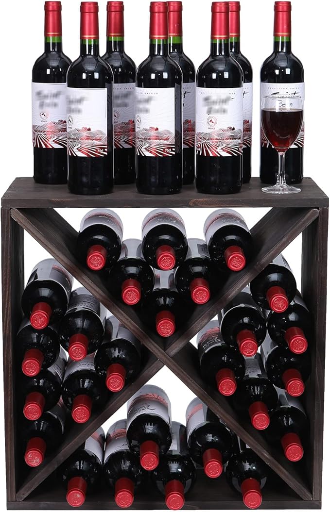 Wine Rack Cabinet countertop Wooden Stackable Storage Retro Cube freestanding Floor Wine Bottle Holder Stand(96BottleBlack)