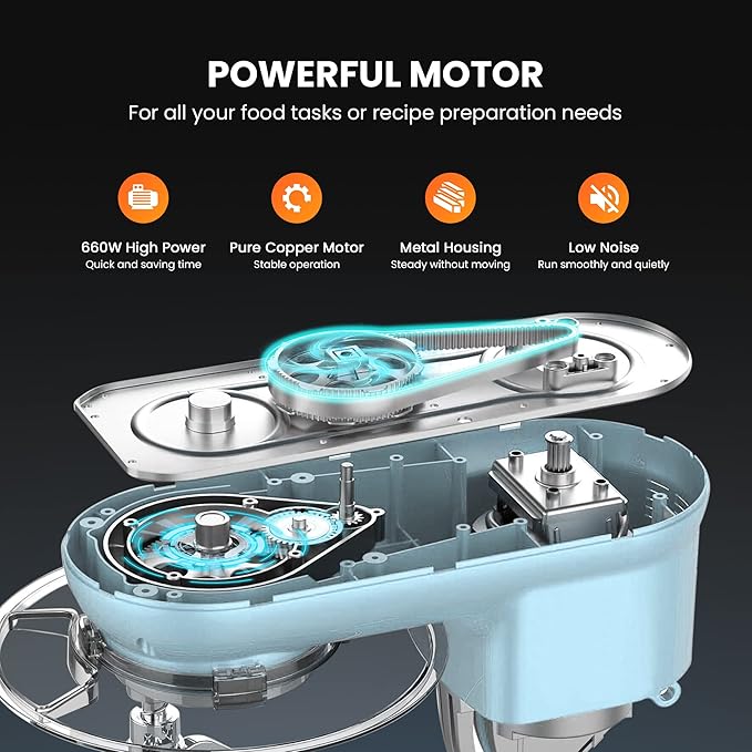 VIVOHOME Stand Mixer, 660W 10 Speed 6 Quart Tilt-Head Kitchen Electric Food Mixer with Beater, Dough Hook, Wire Whip and Egg Separator, Blue