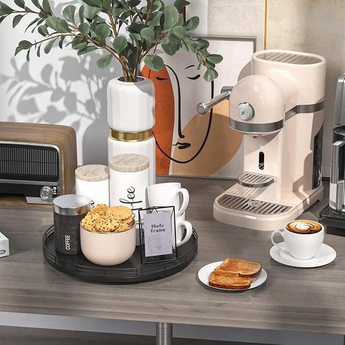 13" Oak Wood Lazy Susan Organizer, Lazy Susan for Cabinet Dining Table Pantry Wood Turntable Organizer Tray for Coffee Table Kitchen Countertop Salt Pepper Spice Organization and Storage Round Black