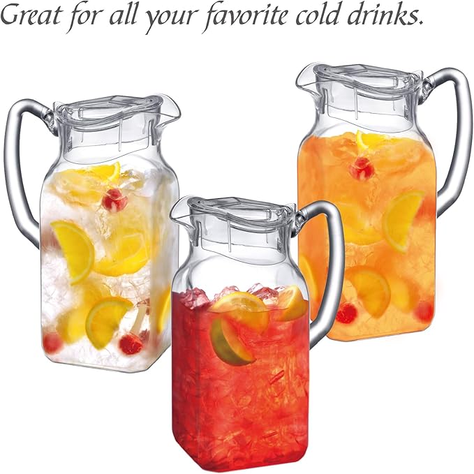Amazing Abby - Quadly - Plastic Pitcher (64 oz, 2 Quart), Clear Water Pitcher with Lid, Fridge Jug, BPA-Free, Shatter-Proof, Great for Iced Tea, Sangria, Lemonade, Juice, Milk, and More