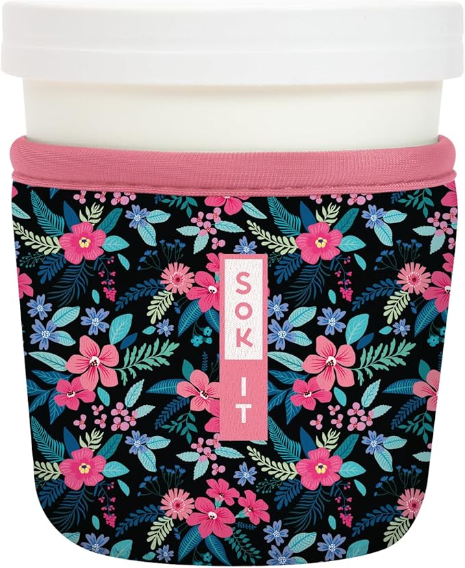 Sok It IceCreamSok Insulated Neoprene Cover (Tropical Blooms, Tapered Ice Cream Pints)