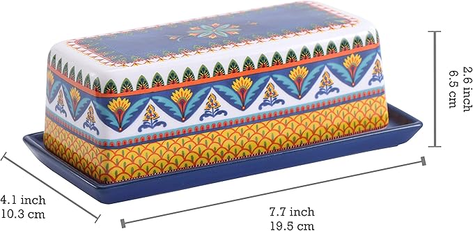 Bico Havana Ceramic Butter Dish with Lid, Wide Butter Keeper for Counter, Kitchen Countertop, Microwave and Dishwasher Safe