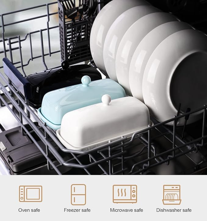 Nucookery Ceramic Butter Dish with Lid | Raised Legs and Non-Slip Strip Design | Porcelain Health | Dishwasher Safe, Black