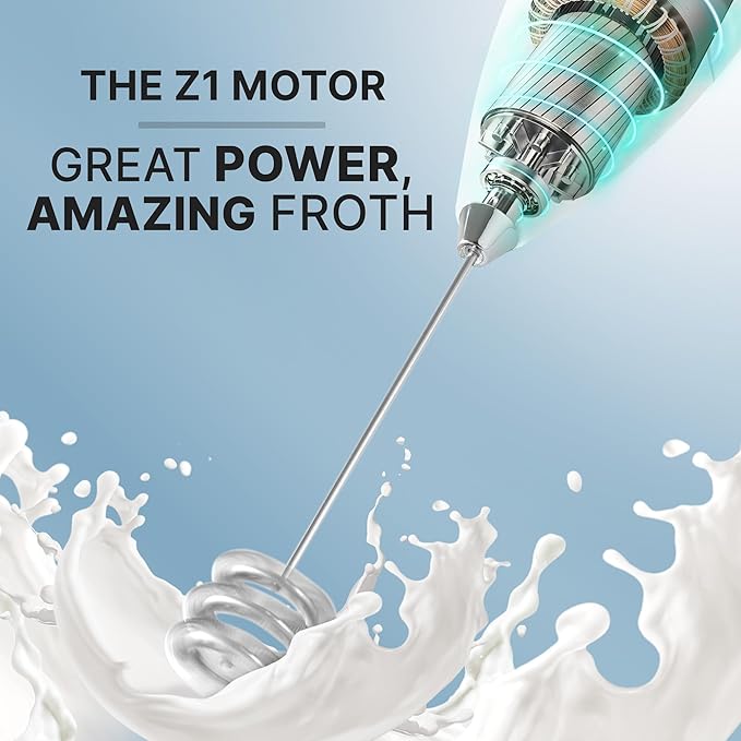Zulay Kitchen Milk Frother with Patented Tornado Triple Whisk – Handheld Foam Maker for Coffee, Lattes, Matcha & Hot Chocolate – Rich, Creamy Froth in Seconds -