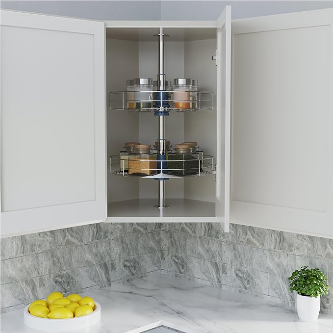 Dowell 18" Round Lazy Susan, 2 Shelves, Kitchen Wall Corner Cabinet Organizer (Chrome 4001 360D)