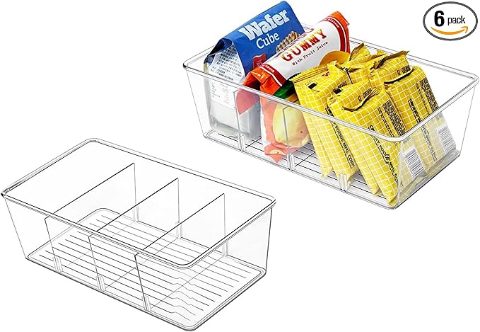 2 Pcs Clear Pantry Organizers and Storage,Plastic Storage Bins for Fridge with Removable Dividers, Kitchen Cabinet Organizers Ideal for Kitchen, Pantry, Refrigerator, Freezer, and Snack Storage