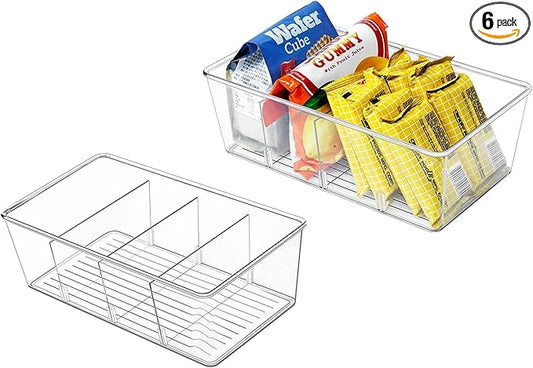 2 Pcs Clear Pantry Organizers and Storage,Plastic Storage Bins for Fridge with Removable Dividers, Kitchen Cabinet Organizers Ideal for Kitchen, Pantry, Refrigerator, Freezer, and Snack Storage